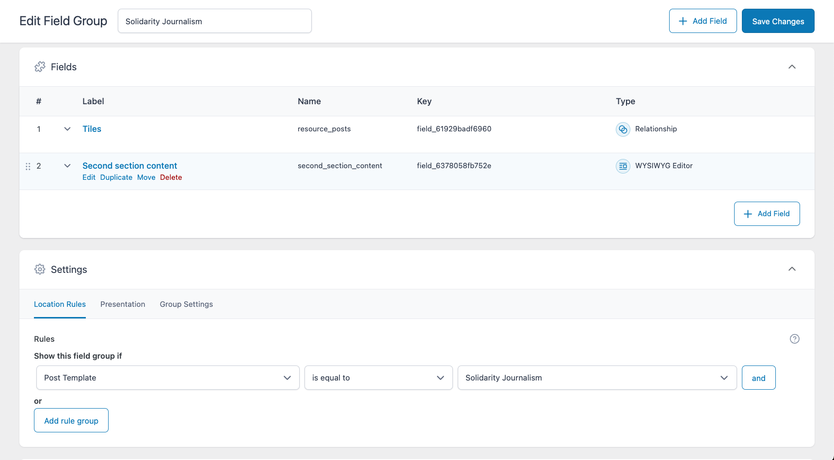 acf settings